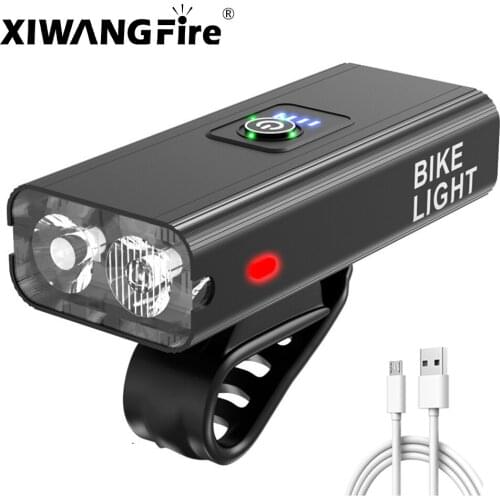 With 2*T6 LED Torch USB Rechargeable LED Flashlight Built-in 1200 MAh Battery Bicycle Lamp Waterproof Road Bike Front Flashlight
