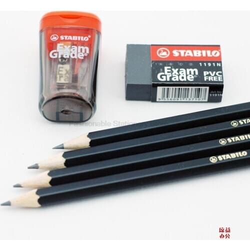 One Set Stabilo Exam Grade HB Set 4Pcs HB Pencil 1Pc Eraser 1PC Sharpener High Quality Convenient For Children Gift