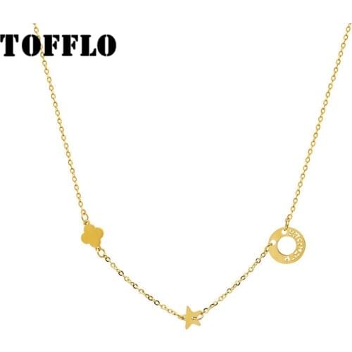 TOFFLO Stainless Steel Jewelry Hollow Circle Small Flower Star Necklace Womens Simple And Sweet Clavicle Chain BSP958