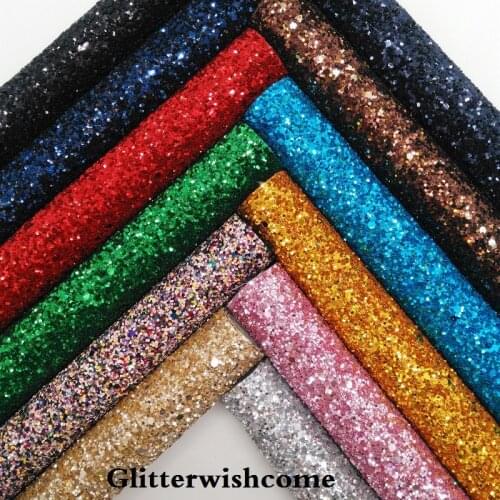 Glitterwishcome 21X29CM A4 Size Vinyl For Bows Iridescent Chunky Glitter Leather fabric Vinyl for Bows, GM230A