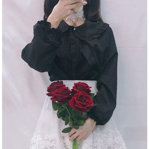 YBYR Lolita Women Shirts Spring Autumn Kwaii Cute Peter Pan Collar Blouses Female Girl Long Sleeve Tops Japanese Style Blusas