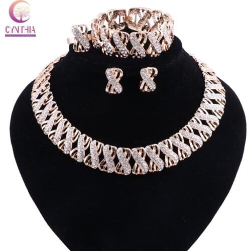 Women Jewelry Sets For Wedding Accessories African Beads Crystal Pendant Statement Dress Necklace Earrings Bracelet Ring Set