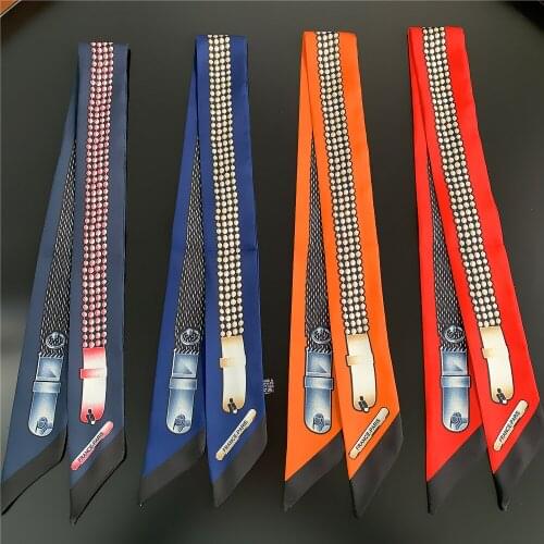 Brand Skinny Belt Print Scarf Fashion Design Bag Scarves Women Silk Scarf For Ladies Hair Accessories Striped Foulard Headbands