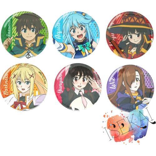 KonoSuba Gods Blessing on this Wonderful World Anime Badge Kazuma Aqua Darkness Megumin Yunyun Wiz Metal Badge Brooch Pins