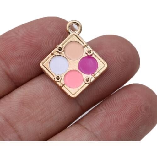 5PCS Pink Enamel Makeup Box Charms Pendant for Bracelet Necklace Jewelry Making Earrings DIY Handmade Craft