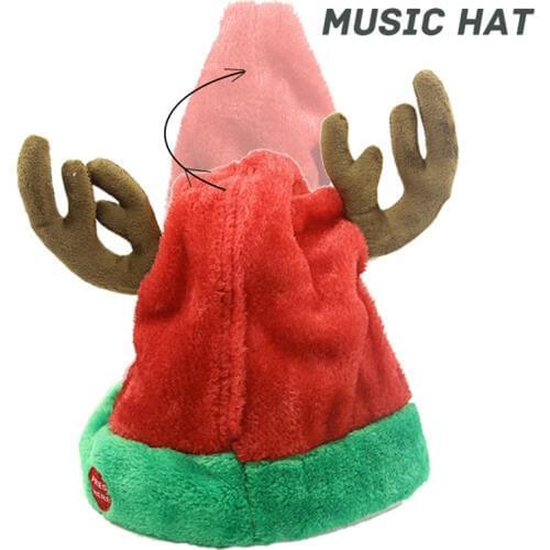 5 Choice 2020 Musical Bell Christmas Santa Antler Hat Singing Dancing Moving Electric Antler Hat Plush Adult Hat Winter Warm Gif