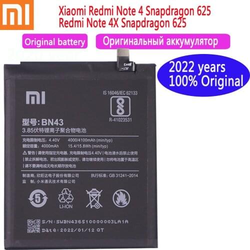 Xiaomi 100% Original Battery BN43 For Xiaomi Redmi Note 4X Note 4 global Snapdragon 625 Phone Battery 4000mAh