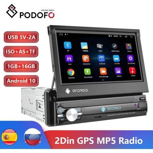 Podofo Android 10 1din Quad-Core GPS Navigation Player 7'' Universa Car Radio WiFi Bluetooth MP5 1 DIN Multimedia Player NO DVD