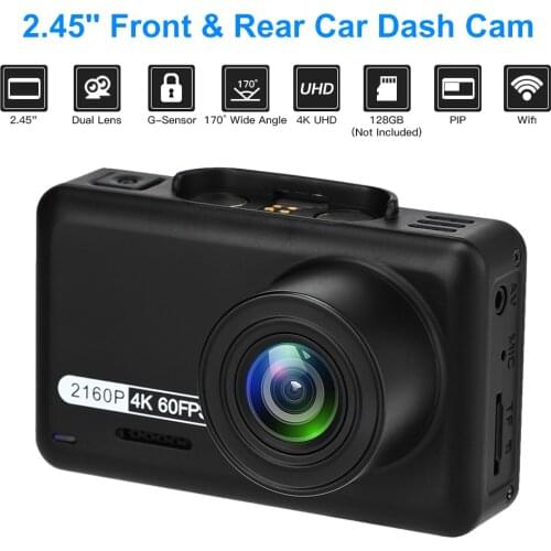2.45" Car WiFi Dash Cam 4K UHD Dual Lens Video Recorder DVR Camera 170 Wide Angle Motion Detection G-Sensor Dashcam