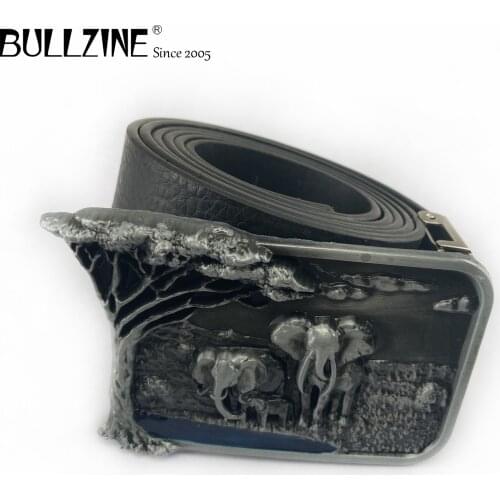 Bullzine zinc alloy retro elephant Belt buckle jeans belt buckle pewter finish free PU belt FP-03252 drop shipping