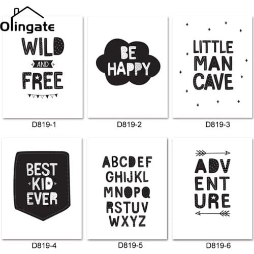 Black and White Nursery Wall Art Canvas Painting Adventure Be Wild and Free Quotes Posters and Prints of One Piece for Decor