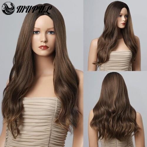 Long Ombre Brown Daily Synthetic Wig For White Women Wave Heat Resistant Cosplay Wavy Fiber Girl Hair Female Party Womens Wigs