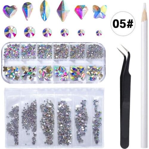 Home Tips Decoration Salon Mix Crystal Professional Art AB Flat Back Portable Glass Glitter Manicure 3D Nail Rhinestone