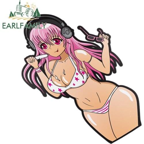 EARLFAMILY 13cm x 12.2cm For Super Sonico Waifu Campervan Car Stickers Funny Decal Waterproof VAN Sunscreen Motorcycle Decor