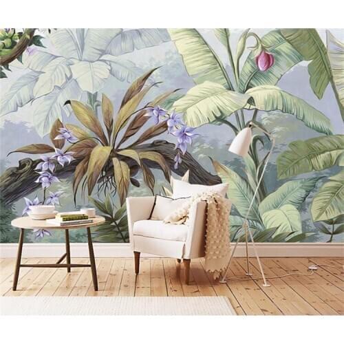 Tropical rainforest plant background wallpaper pastoral living room sofa television large mural fruit tea restaurant wallpaper