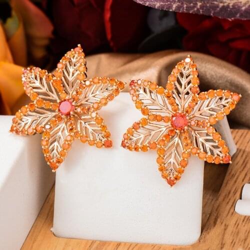 GODKI 28mm Luxury Multicolor Leaves Fashion Cubic Zirconia Women Dress Engagement Party Wedding Bridal Earring Summer Party