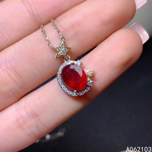 KJJEAXCMY fine jewelry 925 Sterling Silver inlaid natural ruby Womens lovely trendy star GEM PENDANT necklace support detection