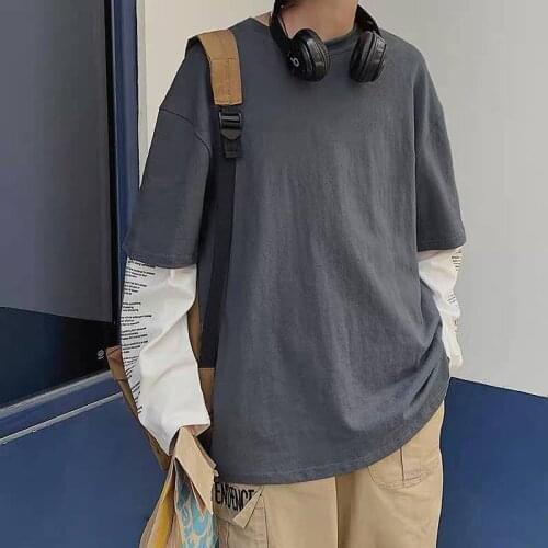 2021 Harajuku Patchwork Tshirt Men Hip Hop Tshirt Streetwear Loose Punk T Shirt Fashion Japan Cool Oversize Solid T shirt Males