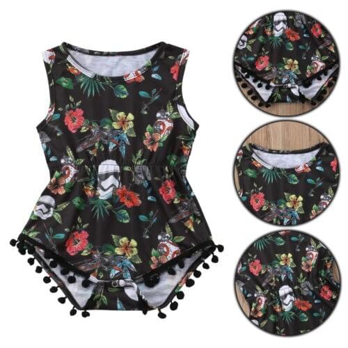 Pudcoco 2019 Newborn Baby Girl Bodysuit Star War Floral Lace Ball Tassels Bodysuit Jumpsuit Summer Outfit Sunsuit Clothes 0-24M