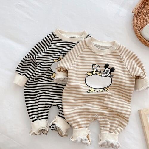 Disney Baby Boys Rompers Lovely Cartoon Mickey Mouse New Born Baby Girls Clothes Set For Infant Stripe Jumpsuit Costume Outfits