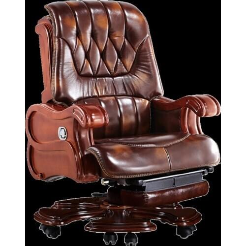 Computer chair home boss chair leather business reclining massage executive chair solid wood swivel chair lift office seat