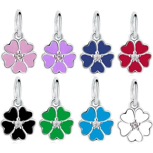 2Pcs/Lot Colorful Enamel Daisy Flower Pendant Charms Beads fit Original Brand Bracelets Necklaces for Women Jewelry Gift Making