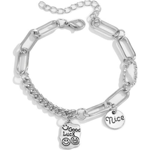 POTCET Unisex Square Sign Letter Smiley Bracelet Geometric Fashion Retro Hip Hop Personality Party Jewelry