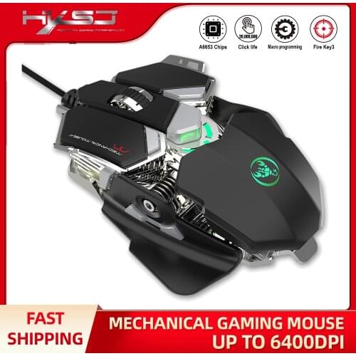 HXSJ J600 Mechanical Gaming Mouse 6400DPI 9-key Programmable RGB Light Effect Wired Mouse Light Cool Automatic gun for PC Gamer