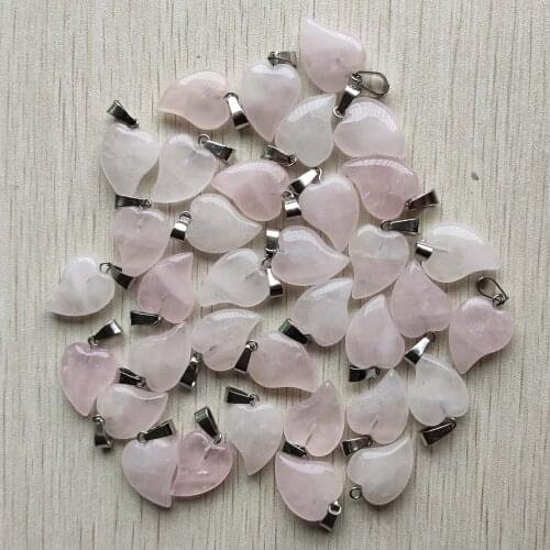 2018 fashion natural pink crystal stone bend heart pendants charms fit jewelry making good quality Wholesale 50pcs/lot free