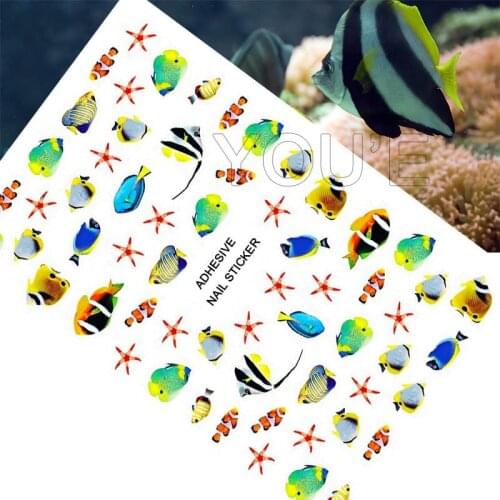 New fashion Summer Nail Art Stickers Decoration Back Glue Adhesive Decal DIY Cartoon Nail Sticker Manicure Design Fish Nails Art