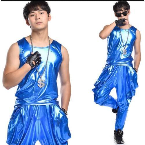 Original colete masculino men vest blue clothing camiseta personalized singer dance stage street star style man vests and pants