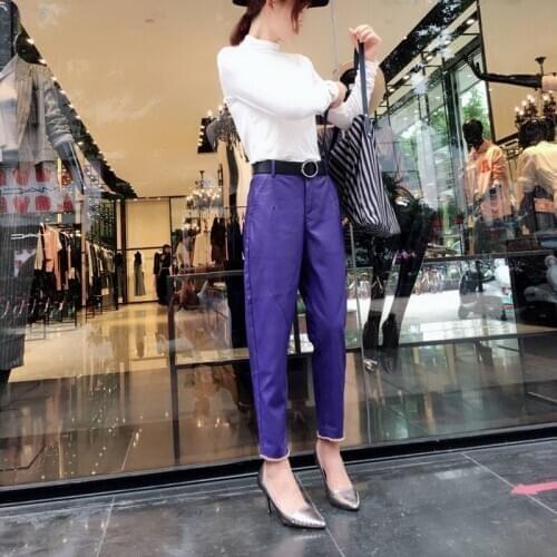 Autumn Loose Harem Pants Women PU Leather Pants Women Slim Ankle Length Harem Pants Slim Faux Leather Trousers For Female