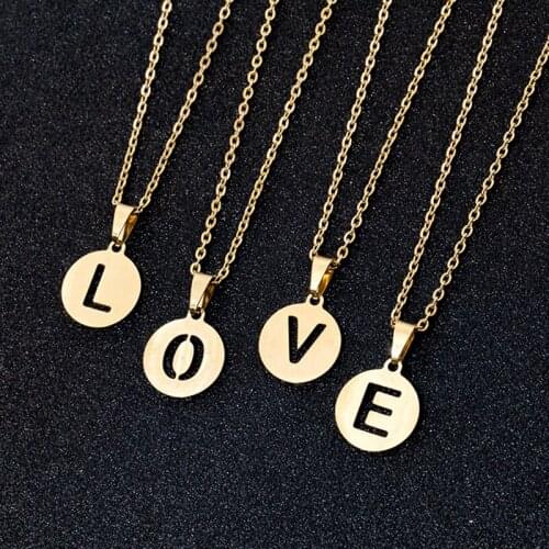 A to Z Stainless Steel Round Letter Necklaces For Women/Men Initial Letter Necklace gold color English Letter Jewelry Gift