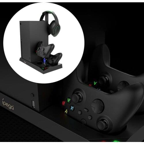 Game Host Cooling Fan Base for Xboxseriesx Dual Battery Storage Bracket Heat Dissipation Gamepad Charging Earphone Holder