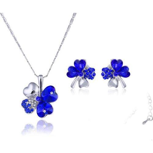 925 sterling silver necklace earrings gift S0113 beautiful water drops Austrian crystal sapphire blue pendant wedding jewelry se
