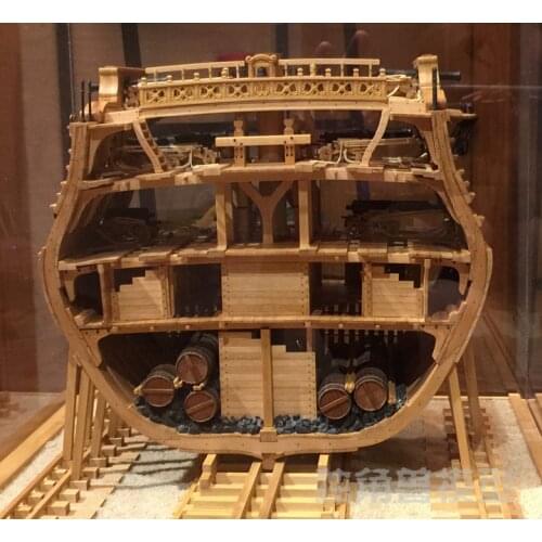 Boxwood Version 1/48 USS Bonhomme Richard section Ship model kit + Luxury INNER STRUCTURE Decoration kits + wooden barrels
