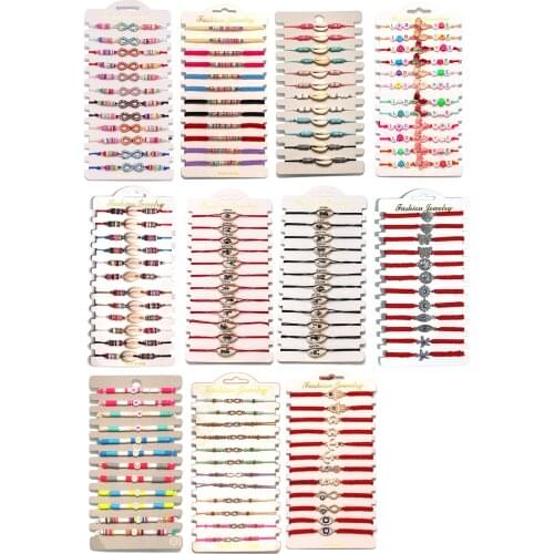 Zinc Alloy Hamsa Hand Blue Evil Eye Horseshoe Love Letter Infinity Charm Bracelet 12pcs Wholesale Red Cord Macrame Jewelry Gift