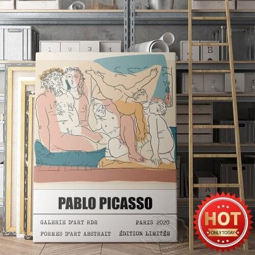 Pablo Picasso Museum Exhibition Poster, Picasso Colored Drawing Abstract Stereoscopic Art Prints, Vintage Art Nude Wall Decor