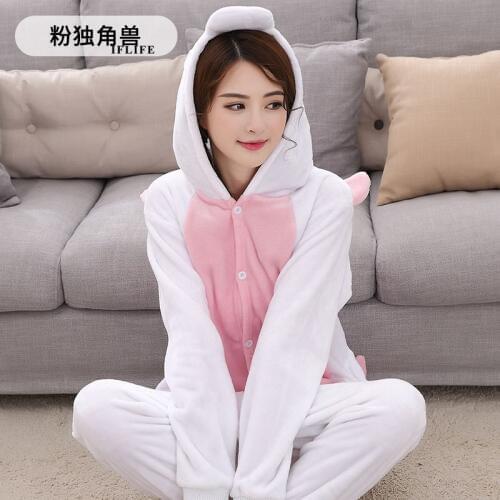 Adults Animal Unicorn Pajamas Sets Sleepwear Cosplay Zipper Onesie Hooded Women Men Winter Unisex Cartoon Unicornio Pajamas