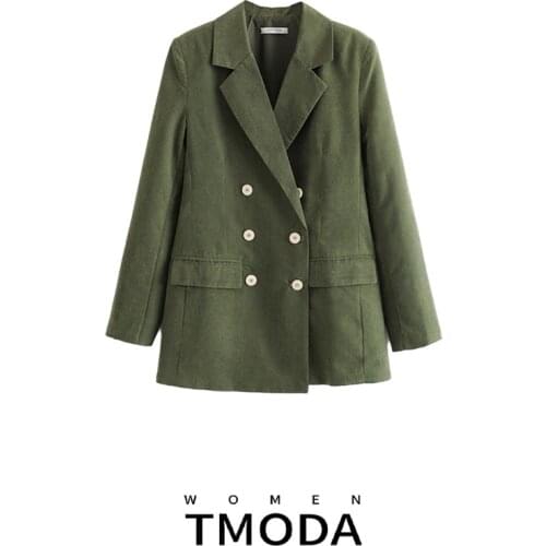 TMODA710 Chic Solid Blazer Women Double Breasted Long Sleeve Elegant Work Office Ladies Jacket Blazers Outerwear Coat Female Top