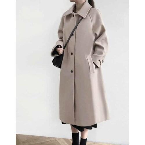 2021 Wool Coats Autumn Winter Women Casual Loose Woolen Clothes Female Single-breasted Lapel Long Outerwear Korean Abrigos Mujer