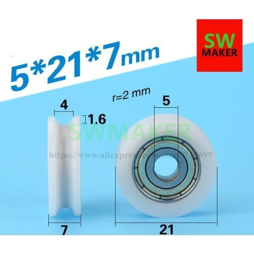 1pcs 5*21*7mm U type groove pulley wheel nylon rubber injection plastic pulley wheel bearing for doors and Windows