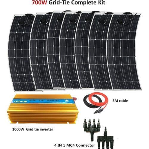 7pcs 100W Flexible Solar Panel Module with 1000W inverter 700W Grid tie System solar panel home system kit