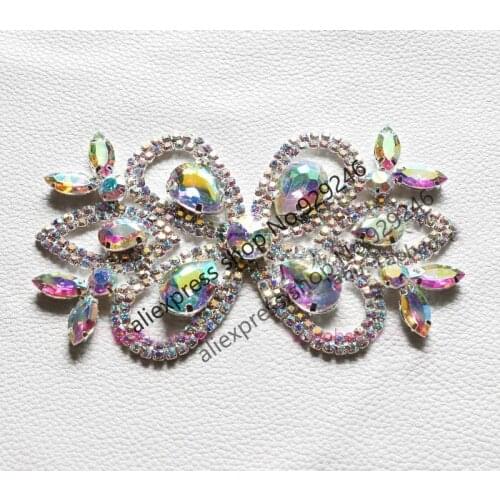 Free shipping 2pcs fancy delicate butterfly-tie AB glass crystal rhinestone applique for gown costume garment sewing accessory