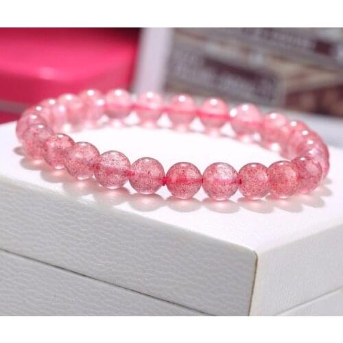 Free shipping Natural Ice Strawberry Quartz Crystal Stretch Beads Bracelet 8mm AAA