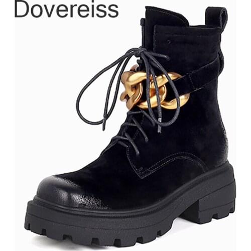 Dovereiss Fashion Genuine Leather Cross Tied Winter Sexy Zipper Motercycle boots Casual Shoes Consice Matin Boots Ankle Boots 40
