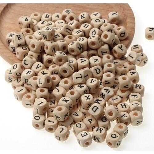 10 mm /12mm 50pcs Random Mixing Natural Wooden Square Letter Beads Fit Bracelet Gasket DIY Jewelry Pacifier