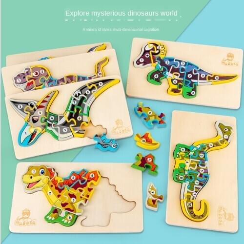 Childrens Dinosaur Number Letter Three-dimensional Puzzle Building Block 3D Educational Puzzle Wooden Assembly Toy P278