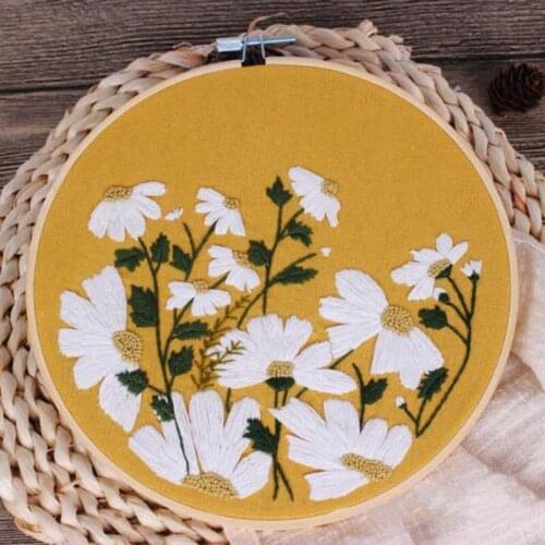 DIY Flowers Plants Pattern Embroidery Set Needlework Tools Printed Embroidery Fabric Round Embroidery Kit DIY Sewing Craft Kit