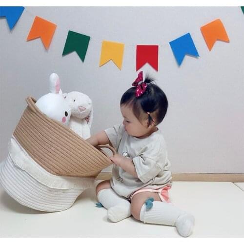 Jute Laundry Basket Cotton Organizer Chic Woven Storage Basket Wasmand Baby Stuff Toy Organization Nordic Baby Room Home Decor